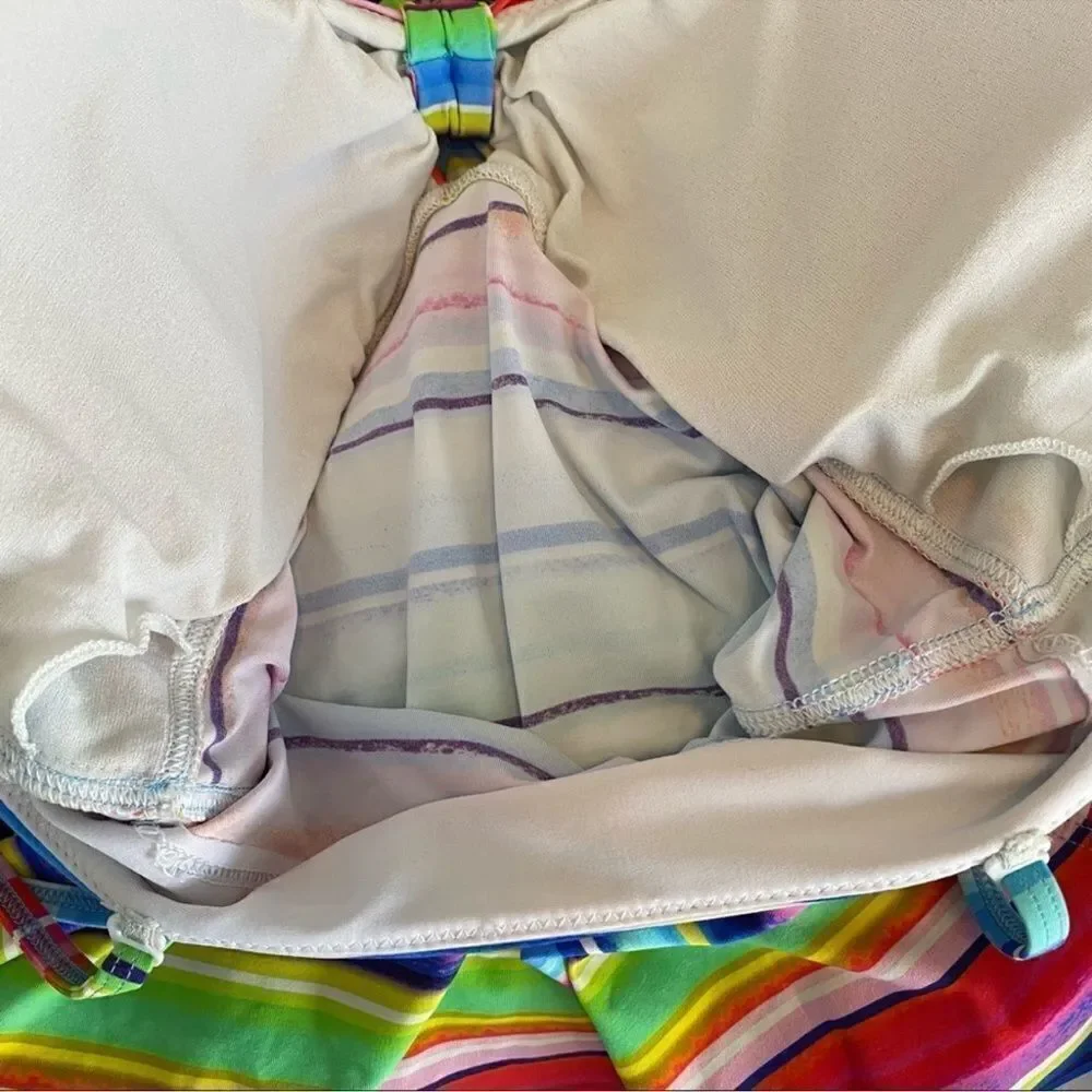 Seafolly two piece Piece tankini Swimsuit bikini set rainbow Stripe 12 / 8 / med